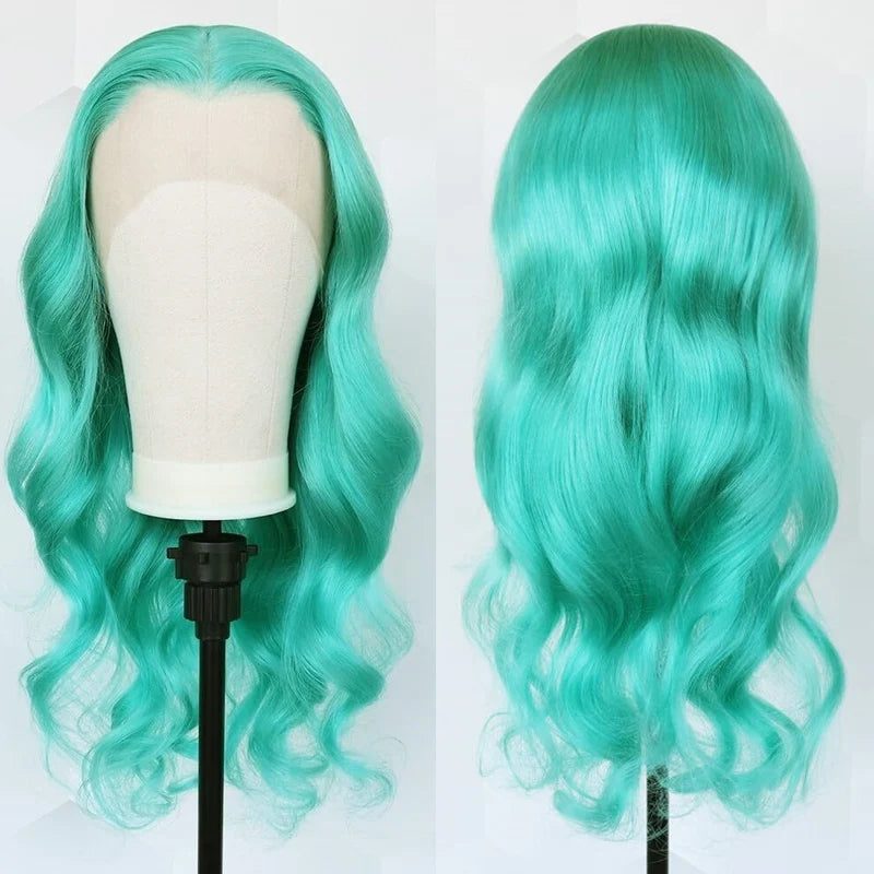 Mint Green Brazilian Human Hair Wig 13X6 HD Transparent Lace Front Pre Plucked 180 250 Density Body Wave 28 Inch Wigs For Women XINXIYA WIG US Store Store ID 1103576649