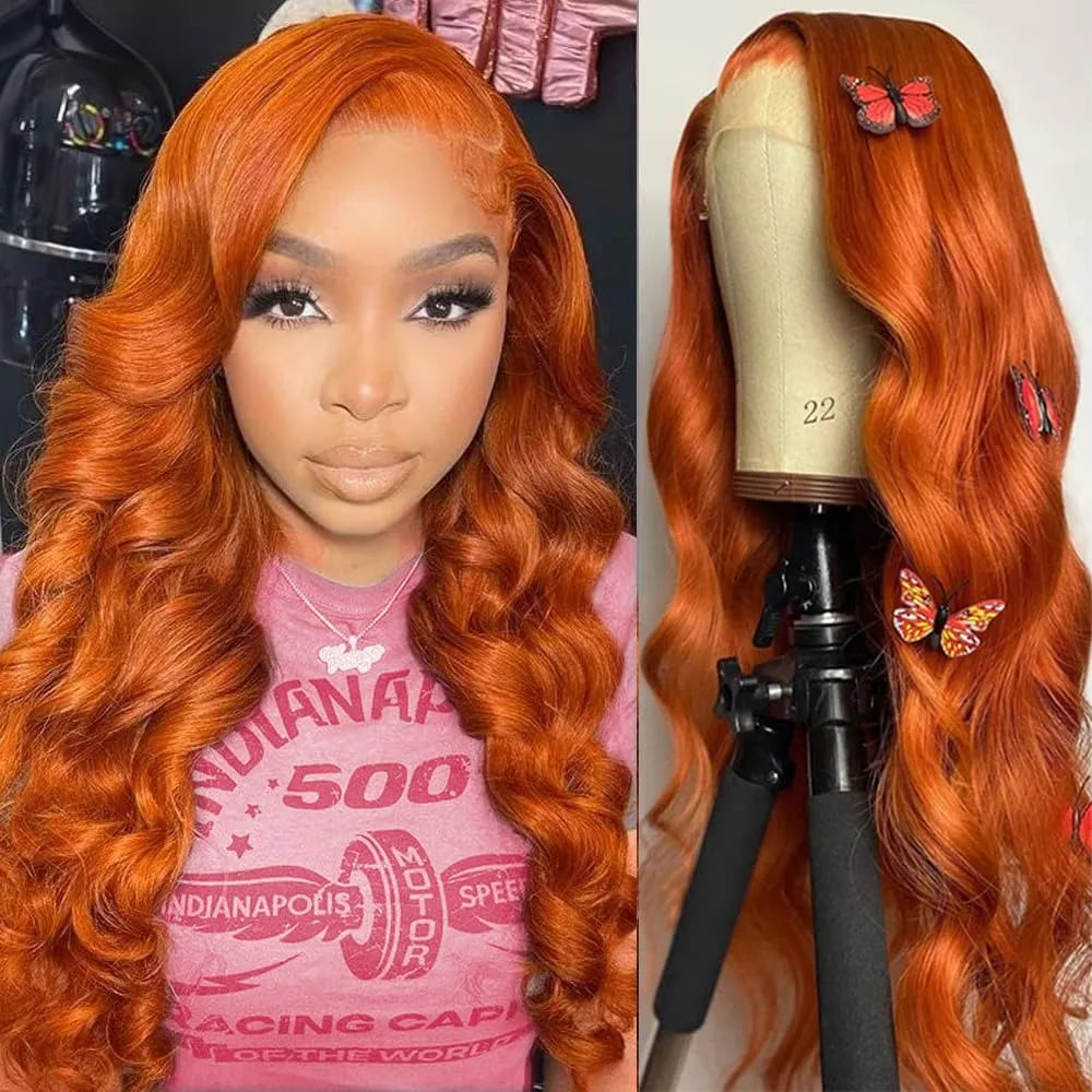 Ginger Human Hair Wig Body Wave Frontal Wig 13X6 Human Hair 30 Inch Lace Front Wigs Colored Brazilian Hair For Women 200 Density HairStar Wigs
