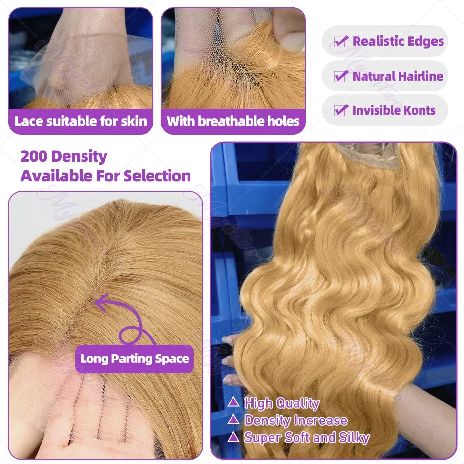 #27 Honey Blonde Wig Human Hair 100% Brazilian Body Wave Lace Front Wigs 13X6 Hd Lace Frontal Wig 250 Density Preplucked 30 Inch SIXQUEEN Wig Store Store ID 1104602052