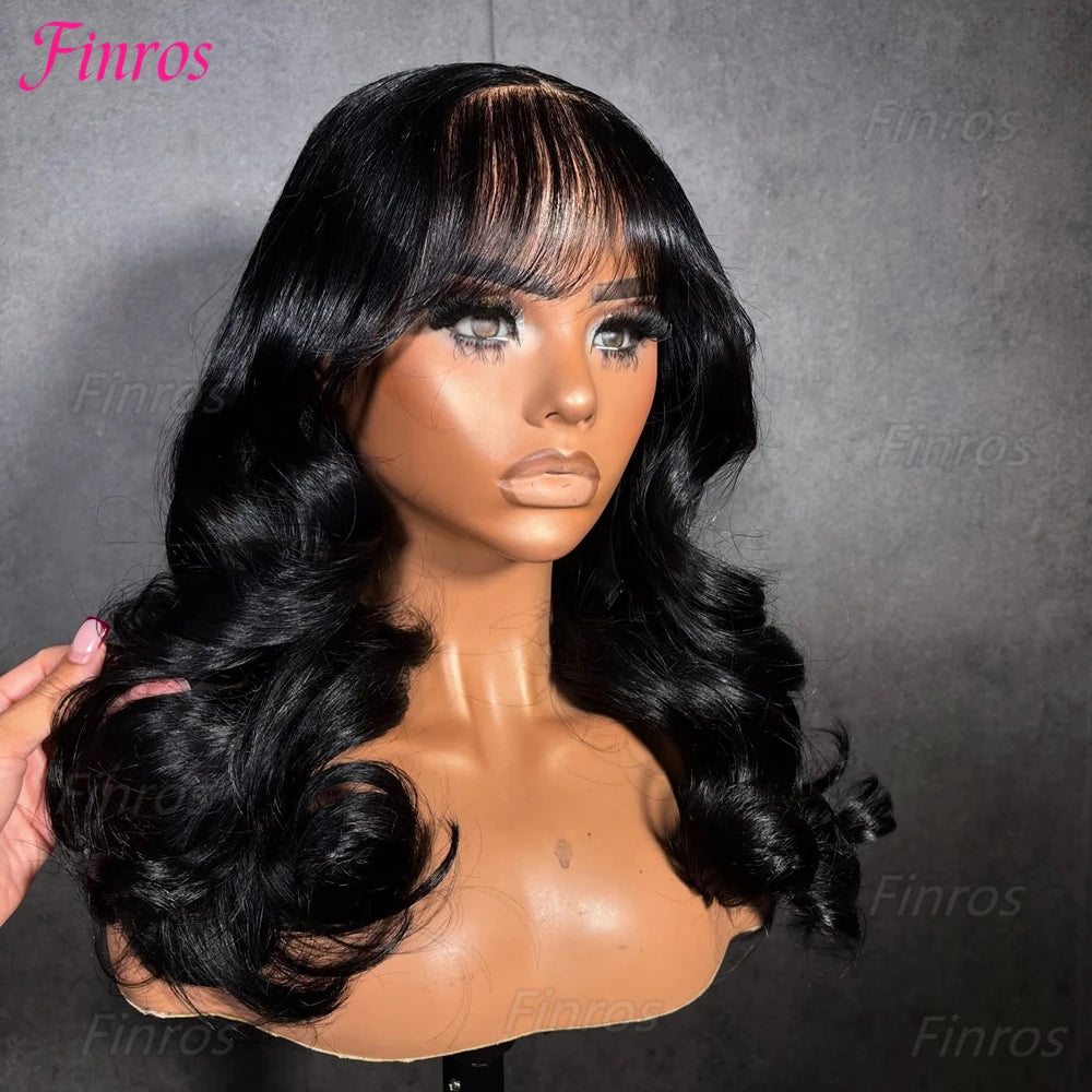 30 Inch 3x1 Middle Part Lace Wig Body Wave Wigs With Bangs Glueless Human Hair Wigs 200% Density Machine Made Wigs For Women HairStar Wigs