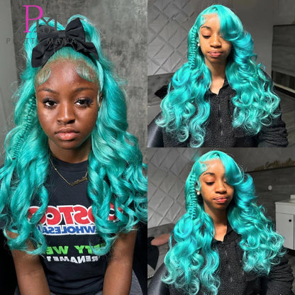 13x6 Cyan Blue Lace Front Wig Body Wave Light Green Lace Front Wig Human Hair Pre Plucked Blonde 613 Lace Frontal Wigs For Women Hairsoboom Store Store ID 1103586186