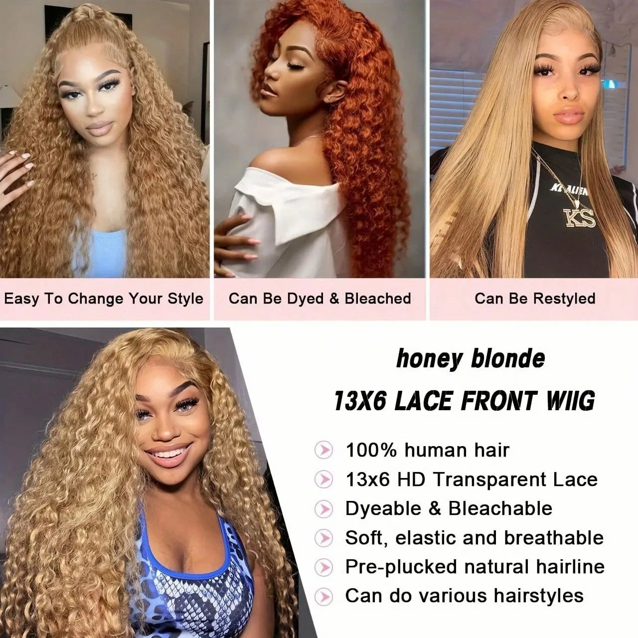 13x6 Deep Wave Lace Front Wigs Human Hair Honey Blonde HD Transparent Lace Frontal Wigs Human Hair #27 Curly Wigs Human Hair Wig HairStar Wigs