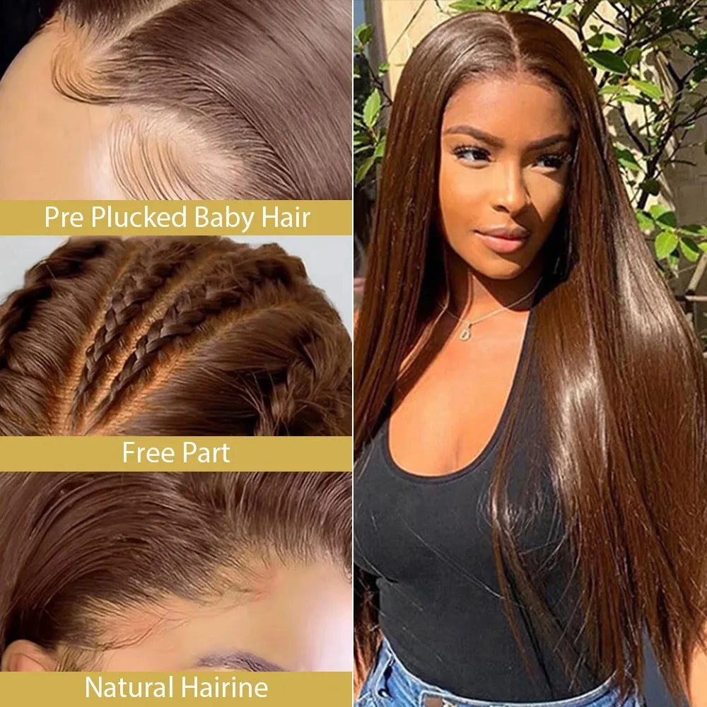 36 Inch13x4 13x6 HD Chocolate Brown Straight Lace Front Wigs Human Hair Transparent HD Lace Frontal Wig Brown  Wigs 200% Density Super Wigs US Store Store ID 1104270951