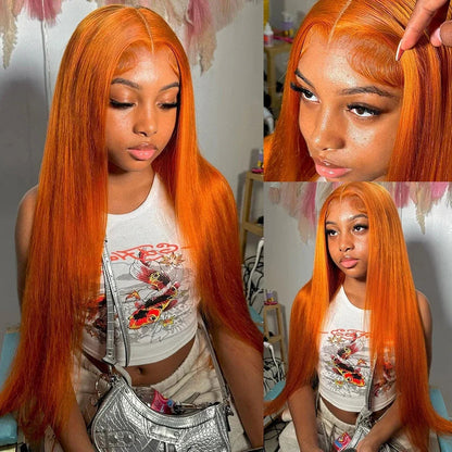 Silkwave 36 Inches Straight Ginger Orange Lace Front Human Hair Wig 13x4 13x6 HD Lace Frontal Colored Wigs Prep lucked For Women Silkwave Official Store 911103017