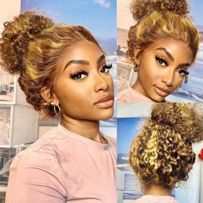 Curly Highlight Wig Human Hair HD Invisi-Strap 360 Full Lace Wig Pre Plucked 13x4 13x6  Deep Wave Lace Frontal Wigs For Women Finros Wig Store 1103412007