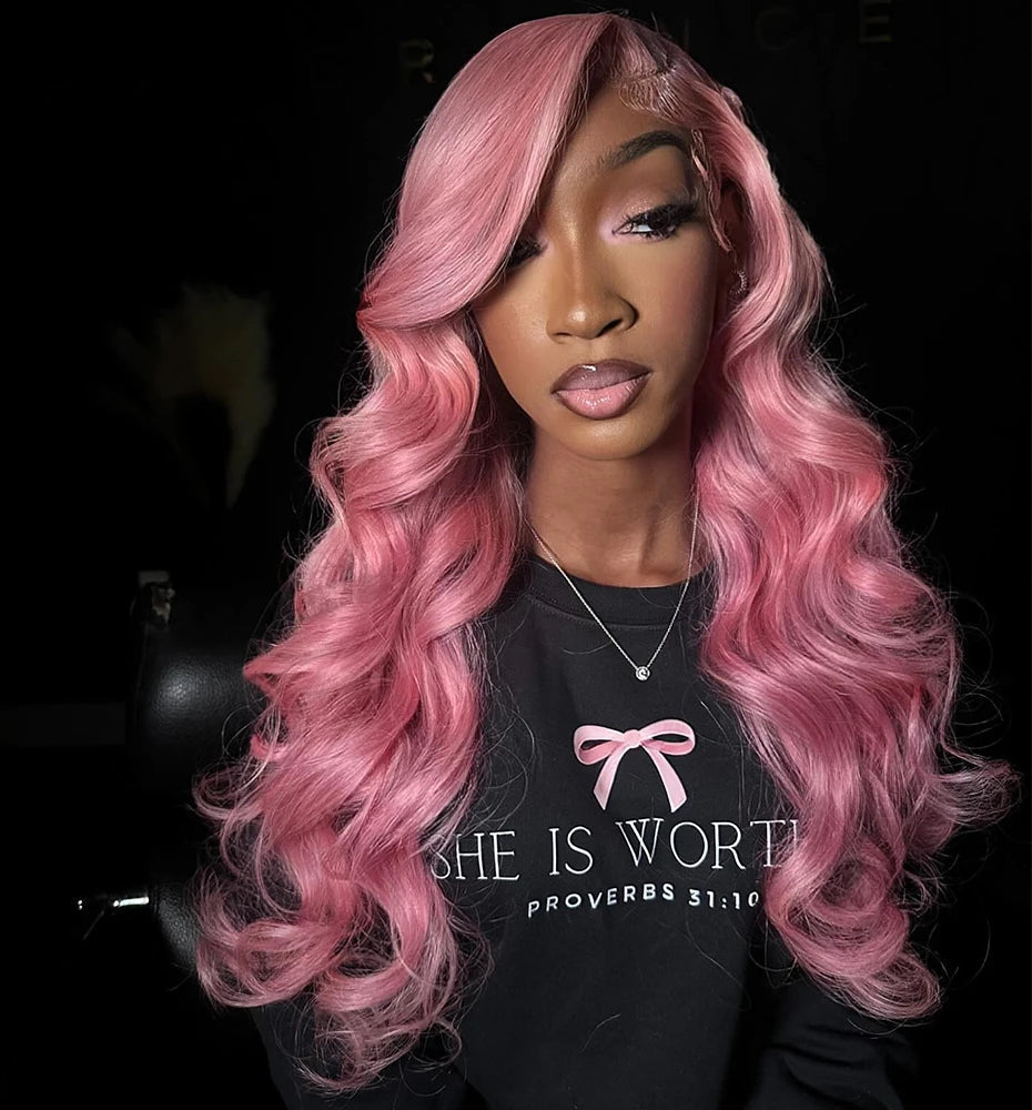 Bubblegum Pink Body Wave Colored HD Lace Frontal Wig 13x6 Brazilian Transparent 36 40 Inch Lace Front Human Hair Wigs For Women Verochic Wig Store 1103393254