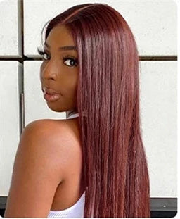 13x6 Reddish Brown Bone Straight 13x4 HD Transparent Lace Front Body Wave Human Hair Wigs 180% Density Pre Plucked Copper Red HairStar Wigs