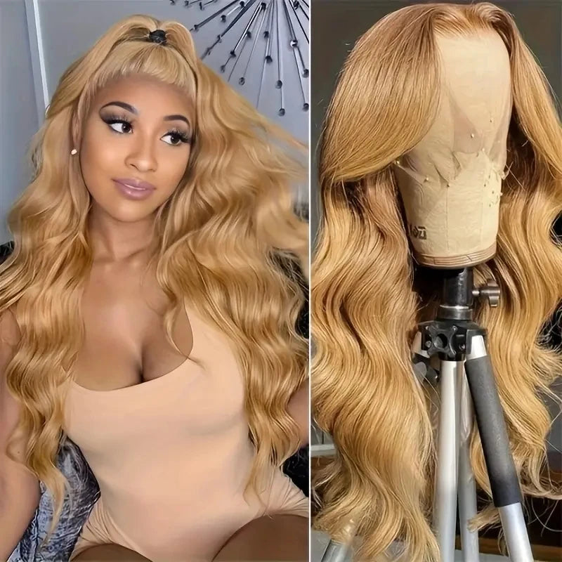 13x6 Deep Wave Lace Front Wigs Human Hair Honey Blonde HD Transparent Lace Frontal Wigs Human Hair #27 Curly Wigs Human Hair Wig HairStar Wigs