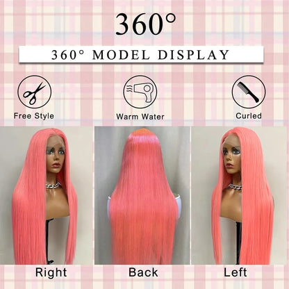 Pink Wig Straight Human Hair Wigs 13X6 Hd Lace Frontal Wig Transparent Lace Front Wig 220 Density Colored Brazilian Hair 30 Inch SANMAO Store 1104090548