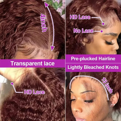 200 Density Water Wave Curly Wigs Human Hair Chocolate Brown 13x4 13x6 Hd Lace Frontal Wig 100% Colored Deep Wave Lace Front Wig Lowell Lace Wig Store 1105062522