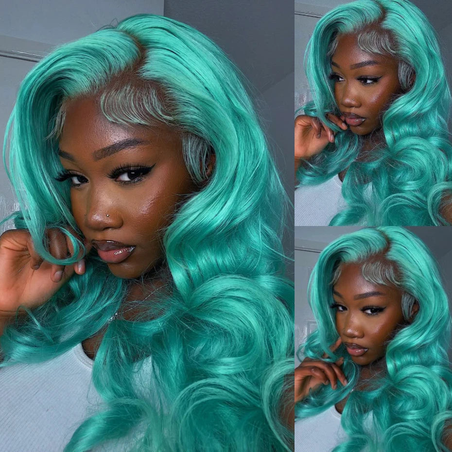 13x6 Cyan Blue Lace Front Wig Body Wave Light Green Lace Front Wig Human Hair Pre Plucked Blonde 613 Lace Frontal Wigs For Women Hairsoboom Store Store ID 1103586186