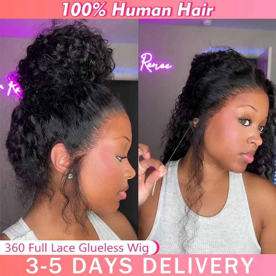 360 HD Full Lace Front Wigs Curly Wig 100% Brazilian Human Hair Pre Plucked Deep Wave Invisible Strap Glueless Wig Water Wave Inksoda Hair Store Store no.: 1104801055