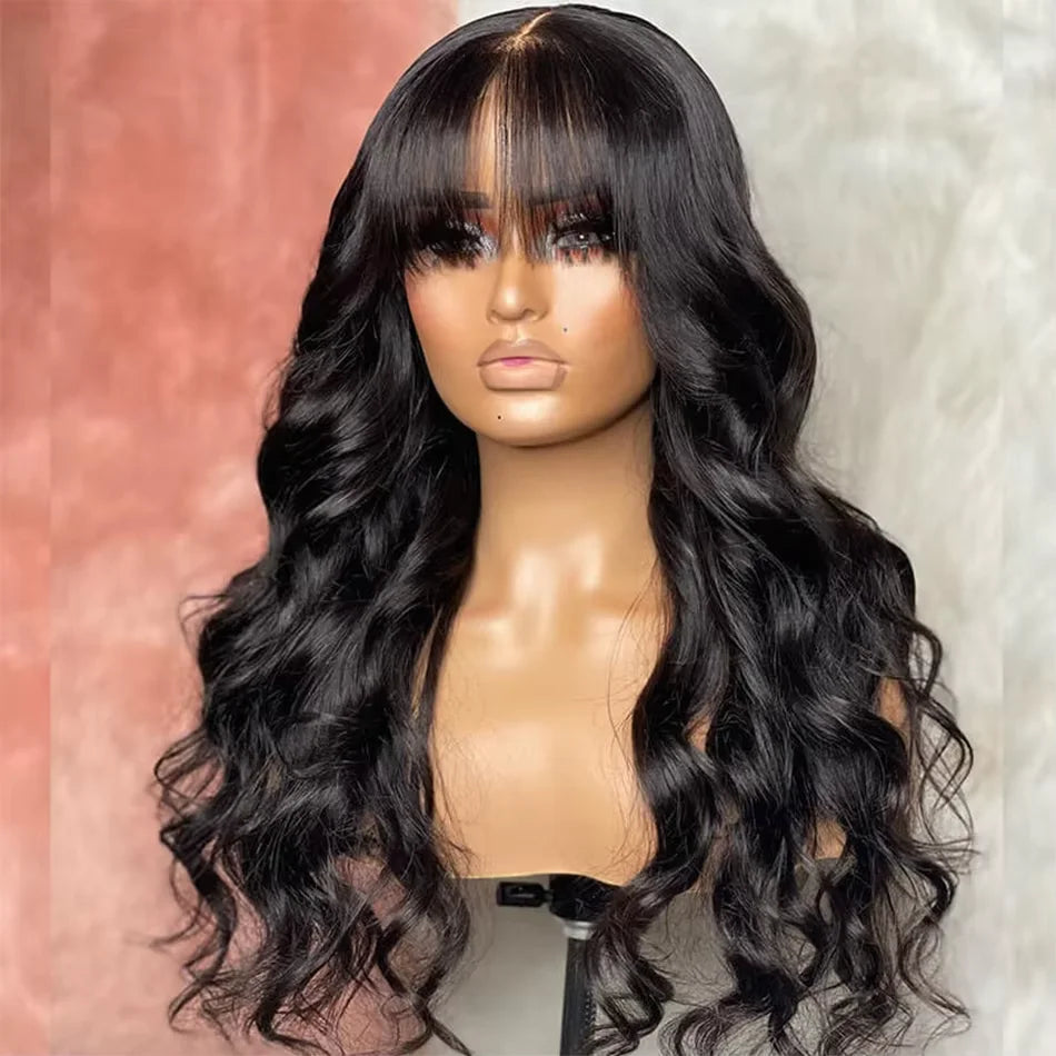 30 Inch 3x1 Middle Part Lace Wig Body Wave Wigs With Bangs Glueless Human Hair Wigs 200% Density Machine Made Wigs For Women HairStar Wigs