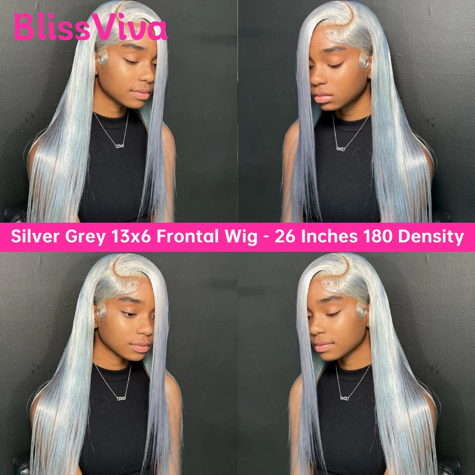 Ash Grey 13x6 360 Lace Frontal Wig Straight 30 Inch Lace Front Wig Human Hair Pre Plucked Silver Gray Lace Front Wigs Human Hair BlissViva Hair Store 1103372311