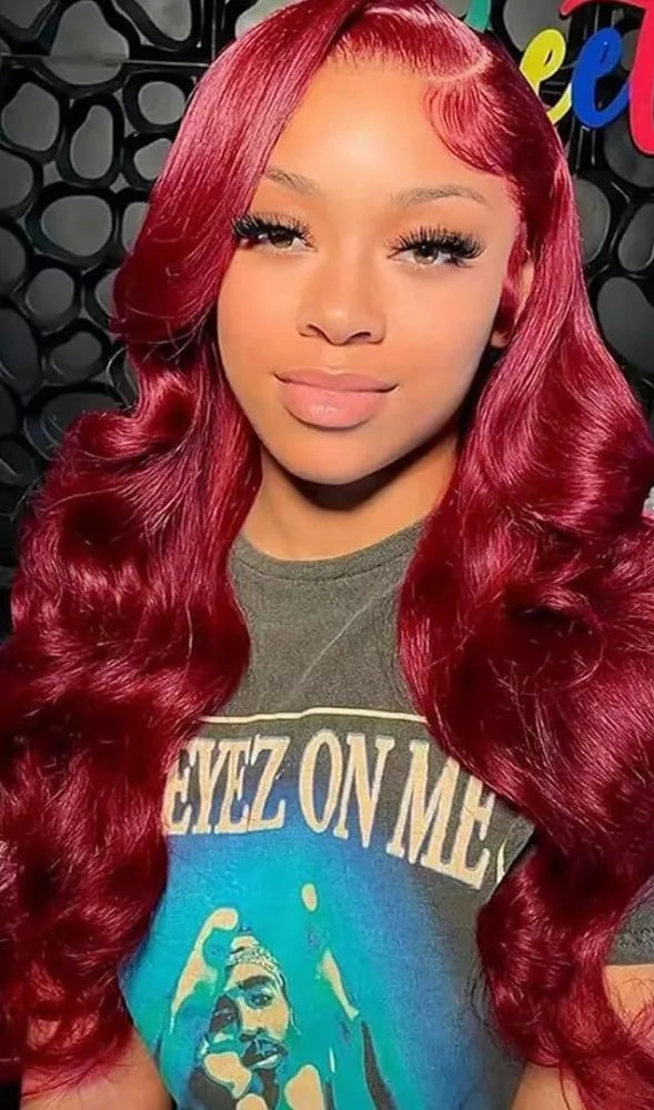 99J Burgundy Lace Frontal Wig 13x6 Body Wave Lace Front Wig13x4 HD Transparent Lace Frontal Wig Human Hair wig 99j Red Color Super Wigs US Store Store ID 1104270951