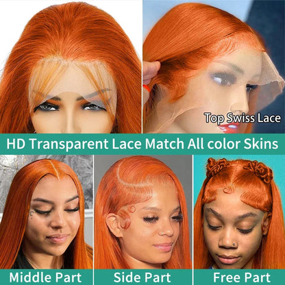 Silkwave 36 Inches Straight Ginger Orange Lace Front Human Hair Wig 13x4 13x6 HD Lace Frontal Colored Wigs Prep lucked For Women Silkwave Official Store 911103017