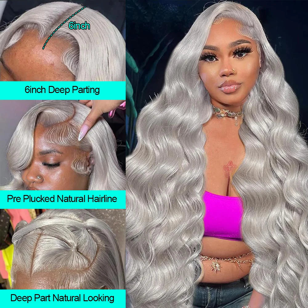 13x6 Silver Grey Body Wave Lace Front Human Hair Wigs Pre Plucked 613 HD Frontal Wigs Brazilian Cosplay Colored Human Hair Wig Fiquetel US Store Store no.: 1104072973