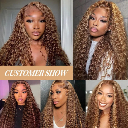 200 High Density Deep Wave Highlight 13x4 13x6 HD Lace Frontal Water Wave Wig Brazilian 100% Colored P4/27 Curly Human Hair Wigs Lowell Lace Wig Store 1105062522