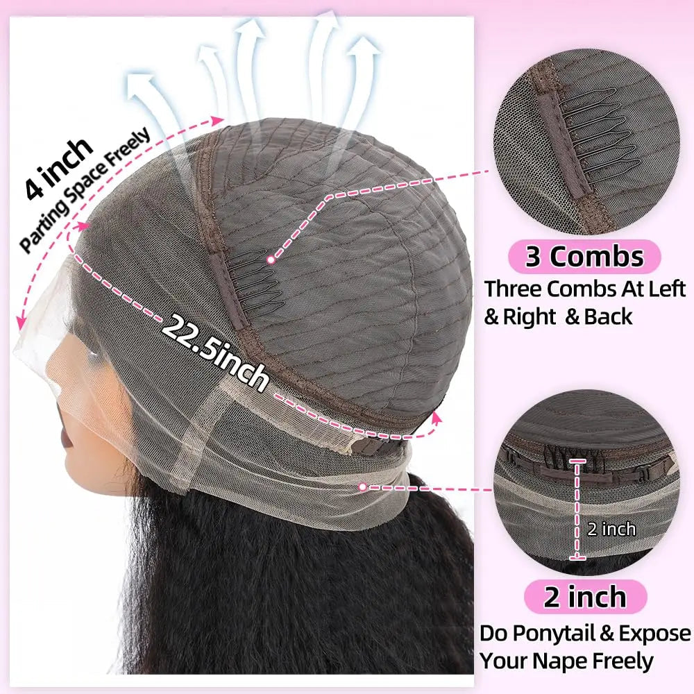 Kinky Straight Human Hair Wig 360 HD Lace Front Wigs Human Hair 200% Density Straight Human Hair Wigs For Women Natural Black HairStar Wigs