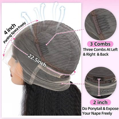 Kinky Straight Human Hair Wig 360 HD Lace Front Wigs Human Hair 200% Density Straight Human Hair Wigs For Women Natural Black HairStar Wigs
