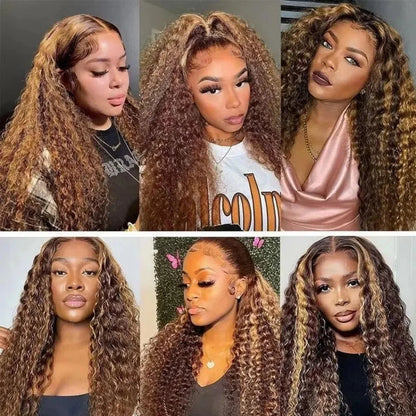 360 Full Lace Wig 427 Highlight Wig Human Hair Deep Wave Frontal Wig Honey Blonde 13X4 Curls Wigs Lace Front Frontal 250 Density SIXQUEEN Wig Store Store ID 1104602052