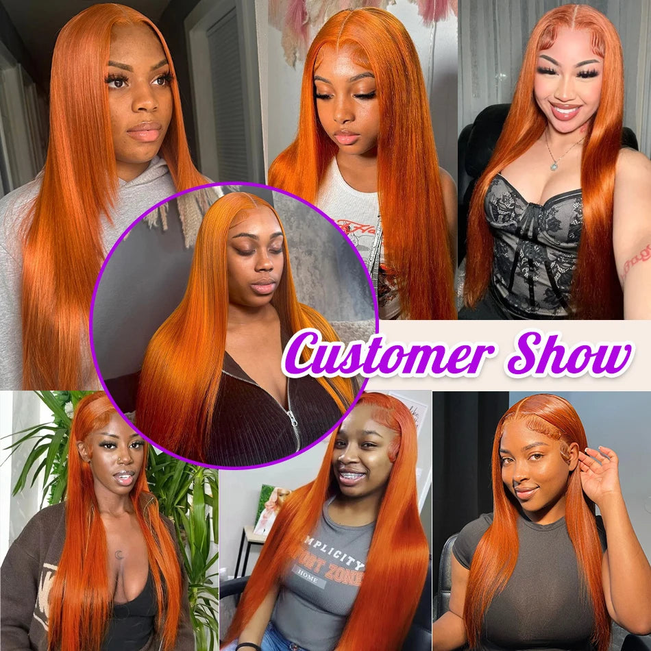 200 Density Ginger 13x6 Hd Lace Frontal Human Hair Wig 13x4 hd Lace Orange Ginger Colored Straight Human Hair Wigs for Women Lowell Locks Store 1105167529