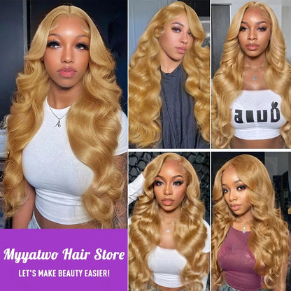#27 Honey Blonde Wig Human Hair 100% Brazilian Body Wave Lace Front Wigs 13X6 Hd Lace Frontal Wig 250 Density Preplucked 30 Inch SIXQUEEN Wig Store Store ID 1104602052