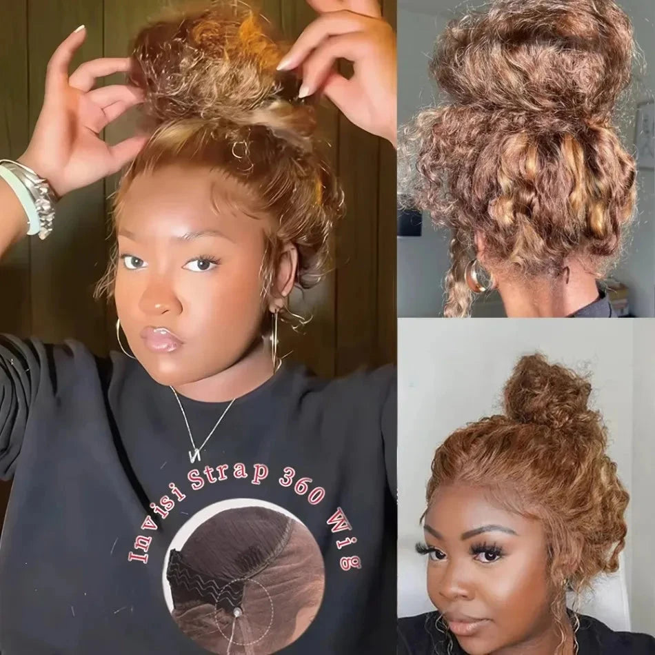 360 Full Lace Wig 427 Highlight Wig Human Hair Deep Wave Frontal Wig Honey Blonde 13X4 Curls Wigs Lace Front Frontal 250 Density SIXQUEEN Wig Store Store ID 1104602052