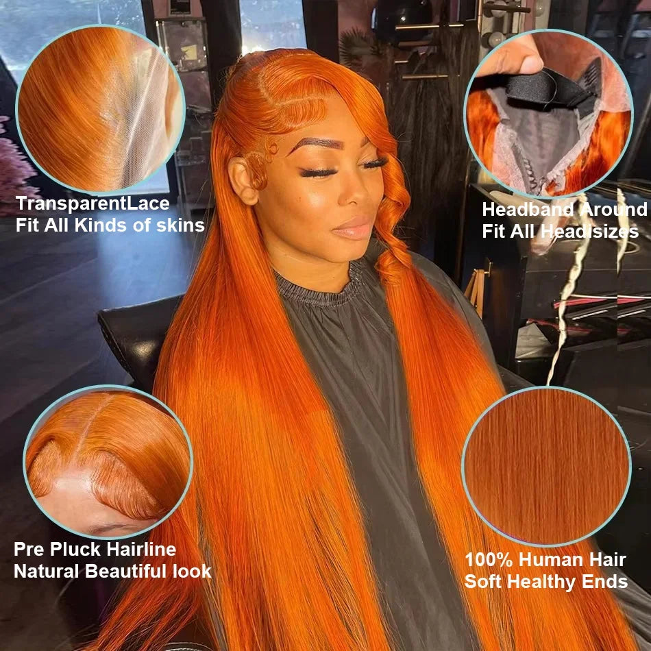 Silkwave 36 Inches Straight Ginger Orange Lace Front Human Hair Wig 13x4 13x6 HD Lace Frontal Colored Wigs Prep lucked For Women Silkwave Official Store 911103017