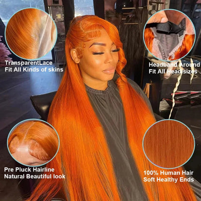 Silkwave 36 Inches Straight Ginger Orange Lace Front Human Hair Wig 13x4 13x6 HD Lace Frontal Colored Wigs Prep lucked For Women Silkwave Official Store 911103017