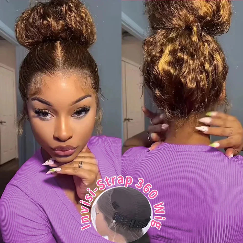 360 Full Lace Wig 427 Highlight Wig Human Hair Deep Wave Frontal Wig Honey Blonde 13X4 Curls Wigs Lace Front Frontal 250 Density SIXQUEEN Wig Store Store ID 1104602052