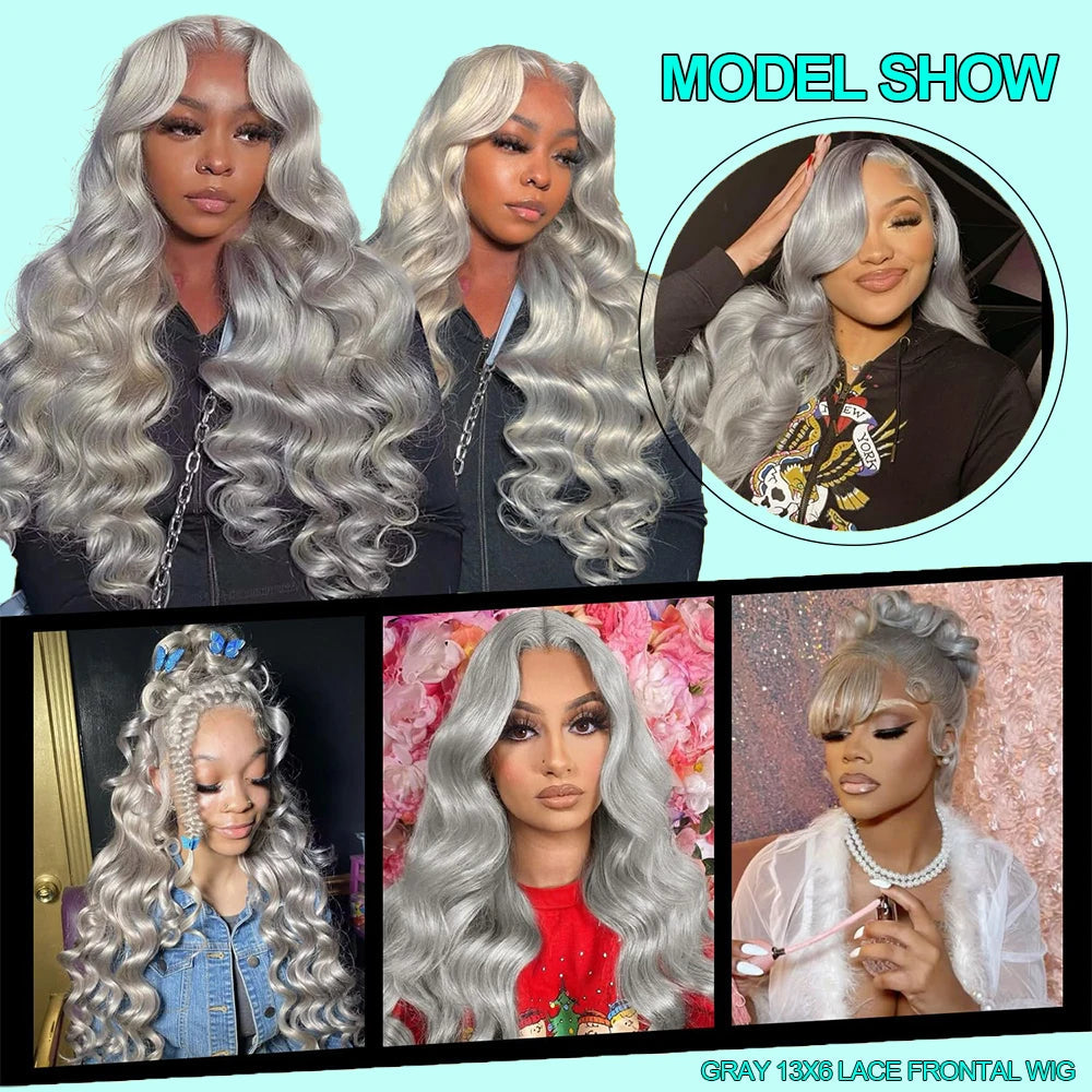 13x6 Silver Grey Body Wave Lace Front Human Hair Wigs Pre Plucked 613 HD Frontal Wigs Brazilian Cosplay Colored Human Hair Wig Fiquetel US Store Store no.: 1104072973