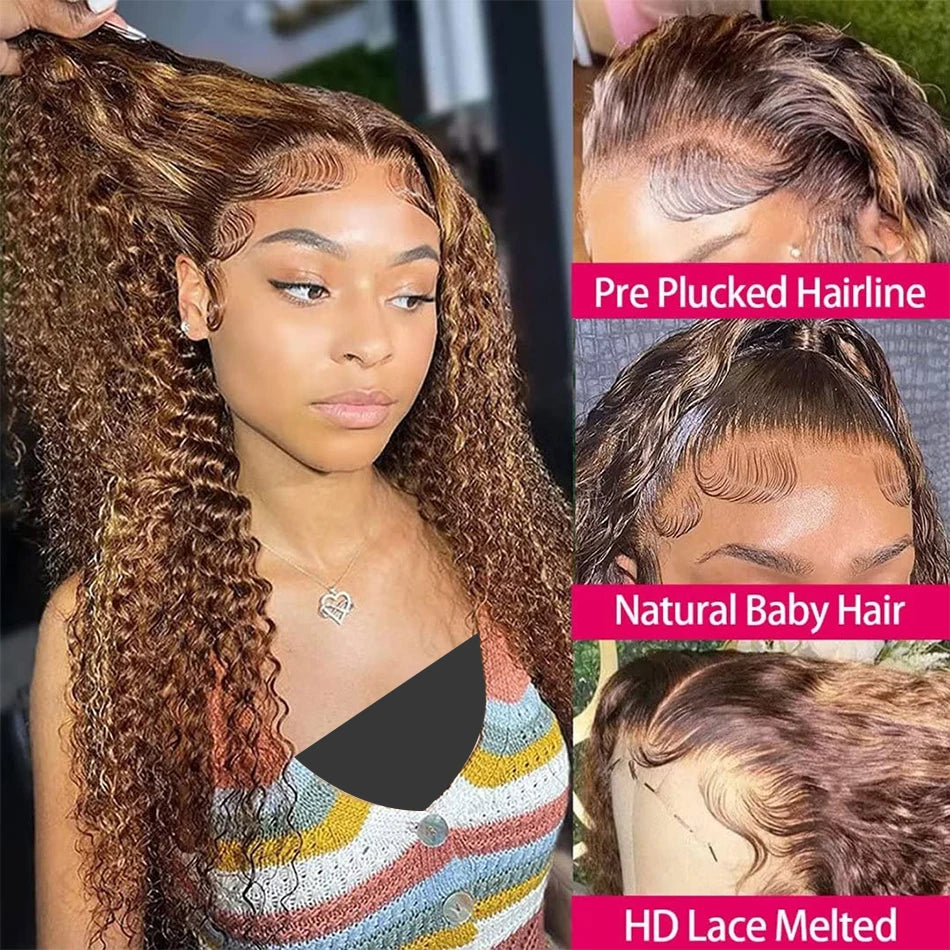 Highlight Wig Human Hair Curly 13X4 13X6 Hd Lace Frontal Wig Deep Wave Lace Front Wig P4/27 1B30 Ombre Colored Pre Plucked Wigs HairStar Wigs