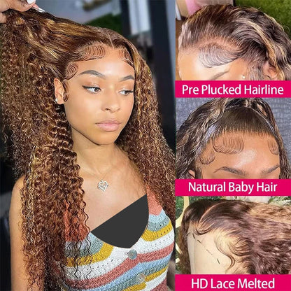 Highlight Wig Human Hair Curly 13X4 13X6 Hd Lace Frontal Wig Deep Wave Lace Front Wig P4/27 1B30 Ombre Colored Pre Plucked Wigs HairStar Wigs
