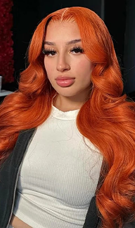 Ginger Orange 13x6 Lace Front Wigs Human Hair 200% Density Body Wave Wig 350 Colored Human Hair Wig Pre Plucked XCLS Beauty Hair Store Store ID 1104268357