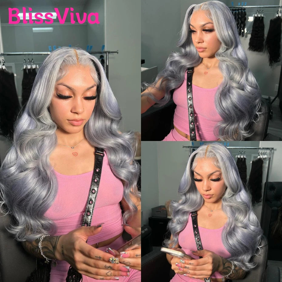 Grey Body Wave Lace Front Wig 13x6 360 Lace Front Wig Human Hair Lace Frontal Wig Brazilian Silver Grey Colored Human Hair Wigs BlissViva Hair Store 1103372311