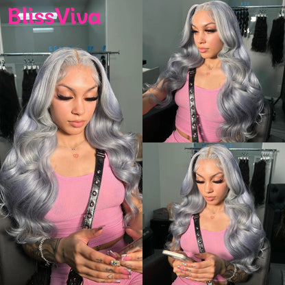 Grey Body Wave Lace Front Wig 13x6 360 Lace Front Wig Human Hair Lace Frontal Wig Brazilian Silver Grey Colored Human Hair Wigs BlissViva Hair Store 1103372311