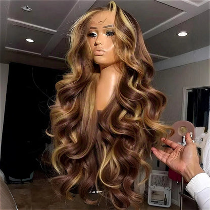 30 Inch Honey Blonde Ombre Lace Front Wig Human Hair 13x4 HD Lace Front Wig 4/27 Highlight Ombre Body Wave Lace Frontal Glueless HairStar Wigs