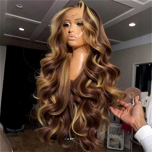 30 Inch Honey Blonde Ombre Lace Front Wig Human Hair 13x4 HD Lace Front Wig 4/27 Highlight Ombre Body Wave Lace Frontal Glueless HairStar Wigs