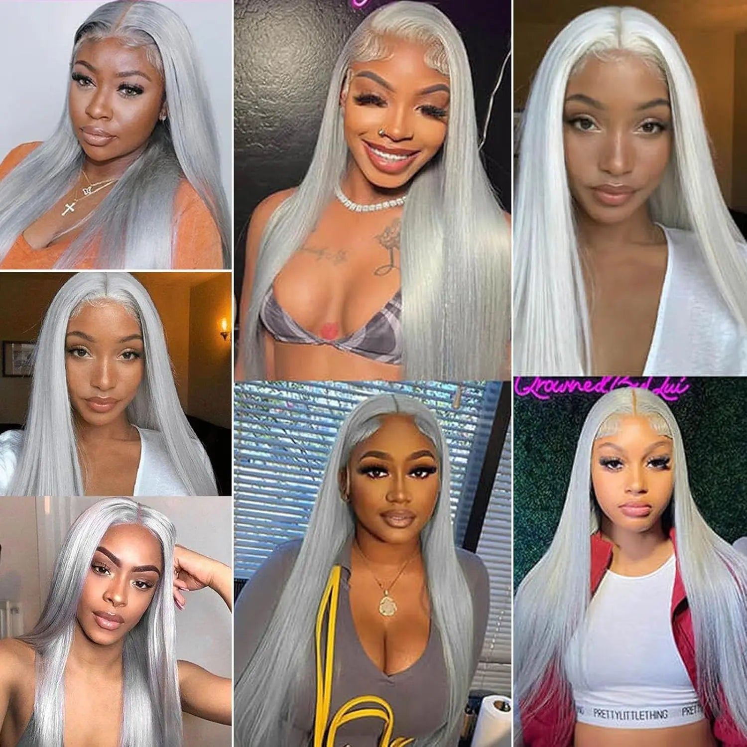 38 Inche Silver Grey Straight Lace Front Wig 100% Human Hair 613 Colored HD Transparent 13x6 Lace Frontal Wigs Cosplay Pre Pluck Fiquetel US Store Store ID 1104072973