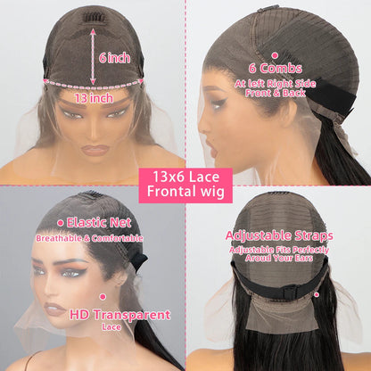 Natural Black 180 Density 13x6 Body Wave Brazilian Virgin Hair HD Transparent Lace wig Frontal Wig Pre plucked Wig For Women Wig Queen US Store Store ID 1103587128