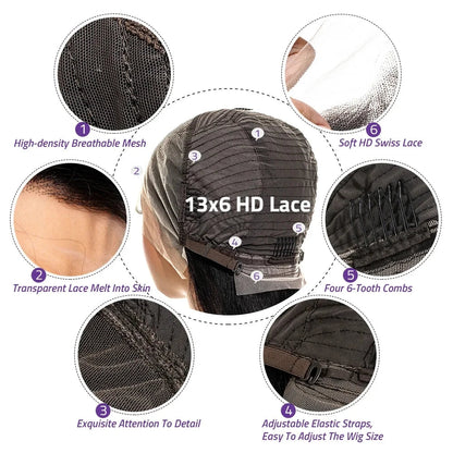 36 Inch13x4 13x6 HD Chocolate Brown Straight Lace Front Wigs Human Hair Transparent HD Lace Frontal Wig Brown  Wigs 200% Density Super Wigs US Store Store ID 1104270951