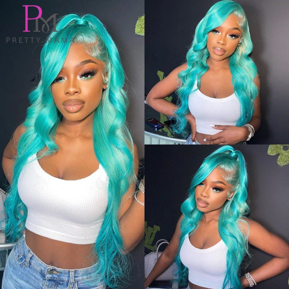 13x6 Cyan Blue Lace Front Wig Body Wave Light Green Lace Front Wig Human Hair Pre Plucked Blonde 613 Lace Frontal Wigs For Women Hairsoboom Store Store ID 1103586186
