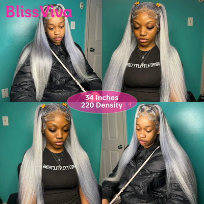 Ash Grey 13x6 360 Lace Frontal Wig Straight 30 Inch Lace Front Wig Human Hair Pre Plucked Silver Gray Lace Front Wigs Human Hair BlissViva Hair Store 1103372311