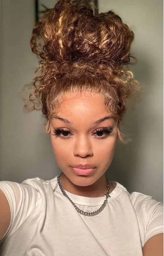 Honey Blonde 360 Lace Front Wig Human Hair 250 Density Deep Wave Highlight Curly Brown 13X4 Lace Frontal Wigs 427 Brazilian Hair HairStar Wigs