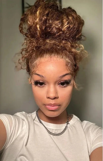 Honey Blonde 360 Lace Front Wig Human Hair 250 Density Deep Wave Highlight Curly Brown 13X4 Lace Frontal Wigs 427 Brazilian Hair HairStar Wigs