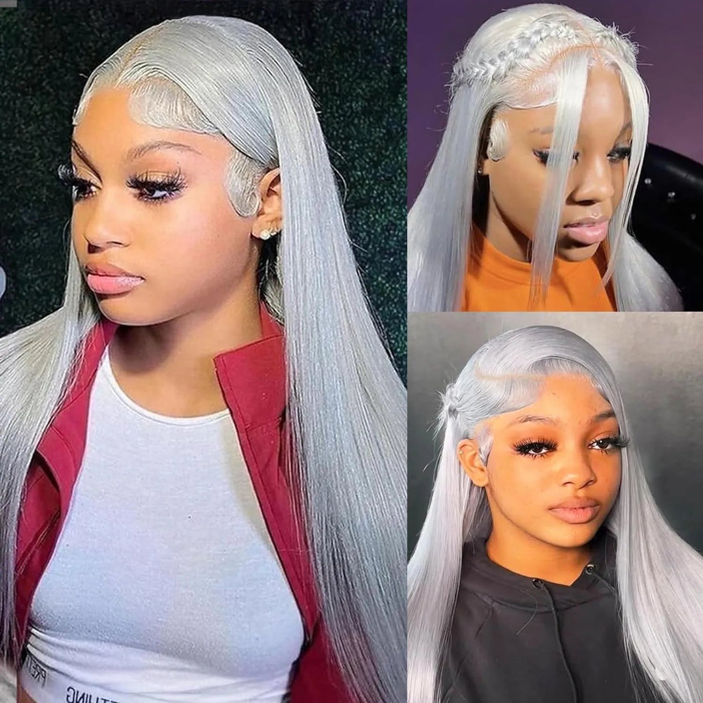 38 Inche Silver Grey Straight Lace Front Wig 100% Human Hair 613 Colored HD Transparent 13x6 Lace Frontal Wigs Cosplay Pre Pluck Fiquetel US Store Store ID 1104072973