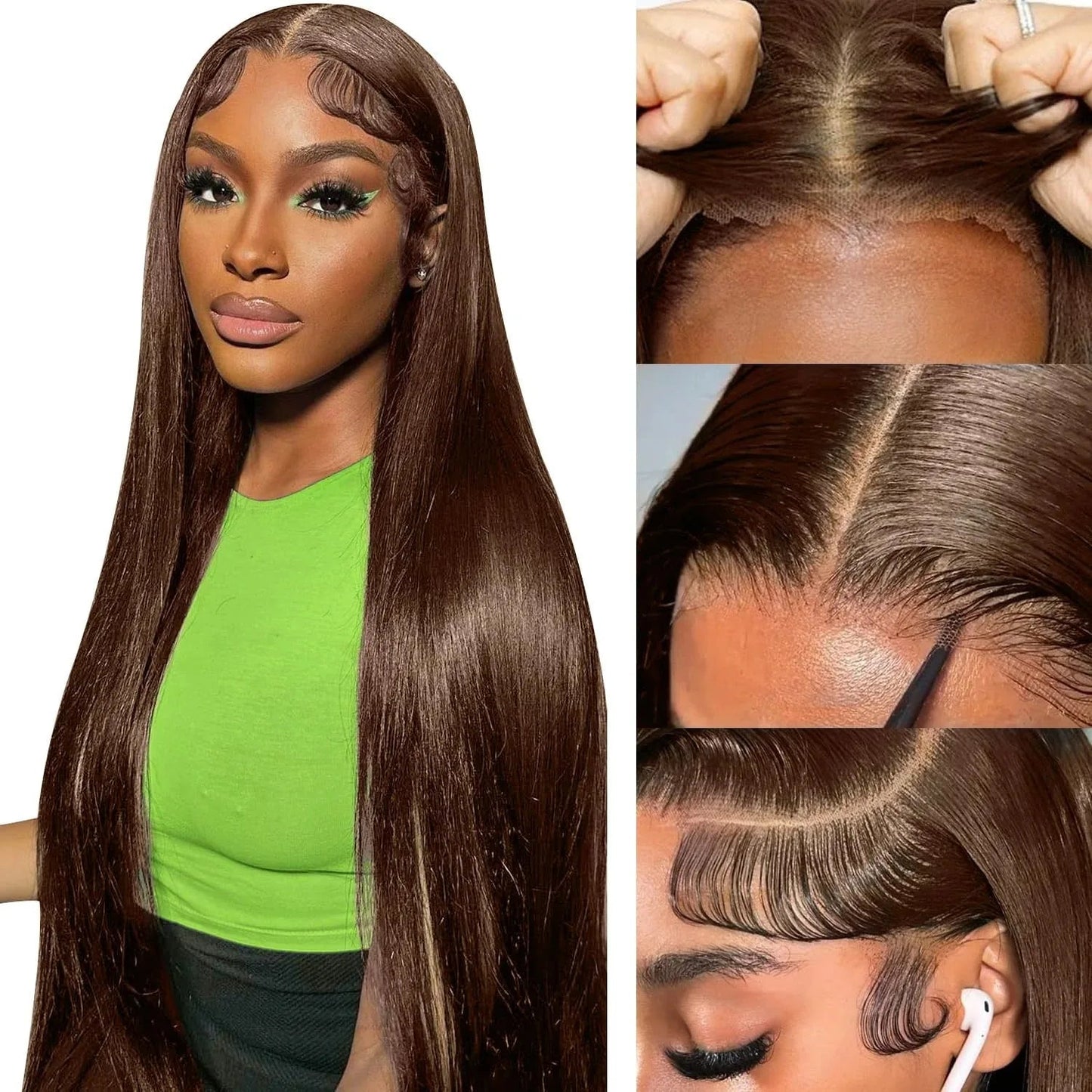 Chocolate Lace 4X4 Straight Lace Front Wig Brazlian Human Hair Wigs Chocolate Brown Transparent Brown Colored Lace Closure Wig Wig Queen US Store Store ID 1103587128