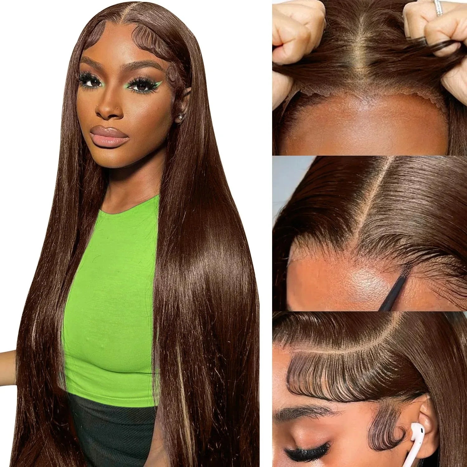 Chocolate Lace 4X4 Straight Lace Front Wig Brazlian Human Hair Wigs Chocolate Brown Transparent Brown Colored Lace Closure Wig Wig Queen US Store Store ID 1103587128