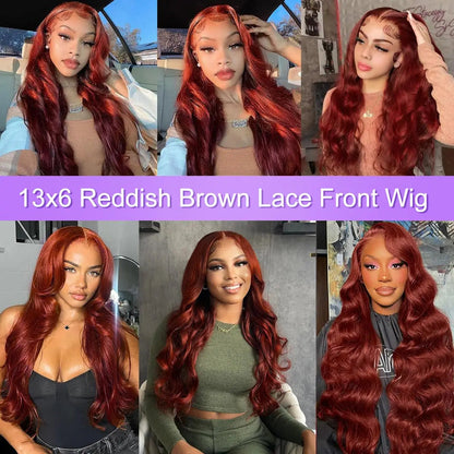 200 density Reddish Brown Body Wave 13x6 Hd Lace Front Human Hair Wig Brazilian 36 Inch Transparent Body Wave Lace Frontal Wigs Sierde Hair Store Store ID 1104033622